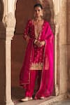 Buy_Sheetal Batra_Fuchsia Chanderi , Organza Pearls, Anila Banarasi Tilla And Kurta Set _at_Aza_Fashions