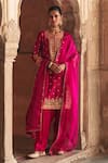 Sheetal Batra_Fuchsia Chanderi , Organza Pearls, Anila Banarasi Tilla And Kurta Set _Online_at_Aza_Fashions