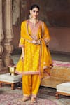 Buy_Sheetal Batra_Mustard Chanderi Silk Pearls, Sequins, Gota Hafsa Banarasi Tilla And Kurta Set _at_Aza_Fashions