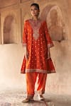 Shop_Sheetal Batra_Orange Chanderi Silk Pearls, Sequins, Hafsa Kashmiri Tilla Kurta And Salwar Set _Online_at_Aza_Fashions