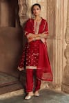Shop_Sheetal Batra_Red Chanderi , Organza Pearls, Inaayat Banarasi Tilla And Kurta Set _Online_at_Aza_Fashions