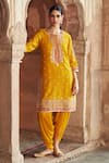 Buy_Sheetal Batra_Mustard Chanderi Silk Embroidery, Fahmida Kashmiri Tilla And Kurta & Dhoti _at_Aza_Fashions