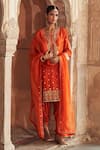 Shop_Sheetal Batra_Orange Chanderi Silk Pearls, Sequins, Gota Fahmida Kurta With Dhoti Pant _at_Aza_Fashions