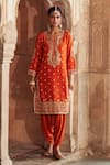 Buy_Sheetal Batra_Orange Chanderi Silk Pearls, Sequins, Gota Fahmida Kurta With Dhoti Pant _at_Aza_Fashions