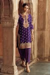 Shop_Sheetal Batra_Purple Chanderi Silk Pearls, Fahmida Kashmiri Tilla Kurta With Dhoti Pant _Online_at_Aza_Fashions