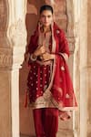 Shop Sheetal Batra Red Chanderi , Satin, Organza Pearls, Mehwish Tilla And Kurta Set Online at Aza Fashions Shop_Sheetal Batra_Red Chanderi , Satin, Organza Pearls, Mehwish Tilla And Kurta Set _Online_at_Aza_Fashions