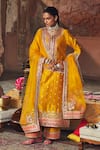 Buy_Sheetal Batra_Mustard Chanderi , Organza Pearls, Sequins, Sobia Tilla And Kurta Set _at_Aza_Fashions
