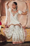 Shop_Sheetal Batra_Ivory Chanderi , Organza Samreen Banarasi Tilla Kurta Sharara Set _at_Aza_Fashions