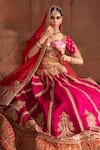 Shop_Sheetal Batra_Fuchsia , Organza Pearls, Amara Kashmiri Tilla And Lehenga Set _Online_at_Aza_Fashions