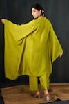 Shop_Tuli_Green Silk, Cotton Collared, V-neck Basanti Dola Kaftan Kurta And Pant Set _at_Aza_Fashions