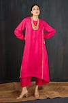 Buy_Tuli_Pink Silk, Cotton Zari Round Neck Gulaabi Rani Stitch Kurta And Pant Set _at_Aza_Fashions
