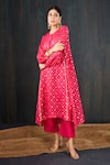 Buy_Tuli_Fuchsia Chanderi, Cotton, Silk Surkhi Anar Floral Jacquard Kurta And Pant Set _Online_at_Aza_Fashions