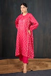 Shop_Tuli_Fuchsia Chanderi, Cotton, Silk Surkhi Anar Floral Jacquard Kurta And Pant Set _Online_at_Aza_Fashions