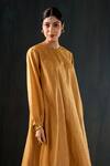 Buy_Tuli_Mustard Chanderi, Cotton, Silk Round Neck Sunheri Mul Anar Kurta And Pant Set _Online_at_Aza_Fashions
