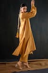 Shop_Tuli_Mustard Chanderi, Cotton, Silk Round Neck Sunheri Mul Anar Kurta And Pant Set _Online_at_Aza_Fashions