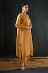 Tuli_Mustard Chanderi, Cotton, Silk Round Neck Sunheri Mul Anar Kurta And Pant Set _at_Aza_Fashions