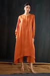 Buy_Tuli_Rust Silk, Cotton Round Neck Kesar Dola Anar Silhouette Kurta And Pant Set _at_Aza_Fashions
