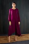 Buy_Tuli_Purple Silk, Cotton Round Neck Aabroo Dola Anar Silhouette Kurta And Pant Set _at_Aza_Fashions