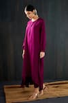 Tuli_Purple Silk, Cotton Round Neck Aabroo Dola Anar Silhouette Kurta And Pant Set _at_Aza_Fashions
