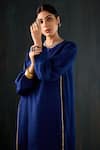 Buy_Tuli_Navy Silk, Cotton Zari Round Neck Saanjh Three-kali Kurta And Pant Set _Online_at_Aza_Fashions