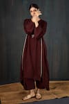 Buy_Tuli_Maroon Silk, Cotton Zari Round Neck Sukoon Three-kali Kurta And Straight Pant Set 