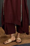 Tuli_Maroon Silk, Cotton Zari Round Neck Sukoon Three-kali Kurta And Straight Pant Set _Online