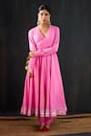 Shop_Tuli_Pink Cotton, Silk, Chanderi Gota Patti, Zari Rangili Angarakha Anarkali Set _at_Aza_Fashions