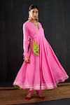 Tuli_Pink Cotton, Silk, Chanderi Gota Patti, Zari Rangili Angarakha Anarkali Set _at_Aza_Fashions