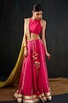 Tuli_Fuchsia Cotton, Silk, Chanderi Gota Patti, Zari, Lace Morani Work Lehenga Set _at_Aza_Fashions