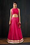 Tuli_Fuchsia Cotton, Silk, Chanderi Gota Patti, Lace, Zari Chamak Work Lehenga Set _Online_at_Aza_Fashions
