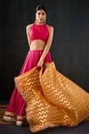 Buy_Tuli_Fuchsia Cotton, Silk, Chanderi Gota Patti, Lace, Zari Chamak Work Lehenga Set 