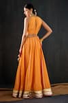 Shop_Tuli_Orange Cotton, Silk Zari Round Neck Pankh Striped Lehenga And Halter Blouse Set _at_Aza_Fashions