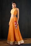 Buy_Tuli_Orange Cotton, Silk Zari Round Neck Pankh Striped Lehenga And Halter Blouse Set _at_Aza_Fashions