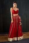 Tuli_Red Cotton, Silk, Chanderi Gota Patti, Tassels, Zari Surkhi Work Lehenga Set _Online_at_Aza_Fashions