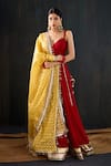Tuli_Red Cotton, Silk, Chanderi Gota Patti, Tassels, Zari Surkhi Work Lehenga Set _at_Aza_Fashions