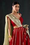 Tuli_Red Silk, Cotton, Chanderi Gota Patti, Lace Sindoori Work Lehenga Set _Online_at_Aza_Fashions