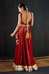 Shop_Tuli_Red Silk, Cotton, Chanderi Gota Patti, Lace Sindoori Work Lehenga Set _at_Aza_Fashions