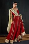 Tuli_Red Silk, Cotton, Chanderi Gota Patti, Lace Sindoori Work Lehenga Set _at_Aza_Fashions
