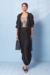 Shop_Vishwa By Pinki Sinha_Gold Silk Sweetheart Neck, Collared Brocade Corset Top, Draped Skirt And Jacket _Online_at_Aza_Fashions