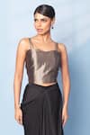 Buy_Vishwa By Pinki Sinha_Gold Silk Sweetheart Neck, Collared Brocade Corset Top, Draped Skirt And Jacket 