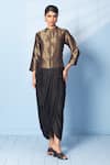 Buy_Vishwa By Pinki Sinha_Black Silk Zari Mandarin Collar Brocade Woven Jacket And Draped Skirt Set _at_Aza_Fashions