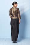 Shop_Vishwa By Pinki Sinha_Black Silk Zari Mandarin Collar Brocade Woven Jacket And Draped Skirt Set _at_Aza_Fashions