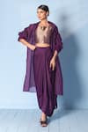 Buy_Vishwa By Pinki Sinha_Gold Silk Round Neck, Collared Brocade Corset Top, Drape Skirt And Organza Jacket _at_Aza_Fashions