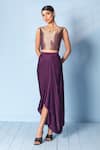 Vishwa By Pinki Sinha_Gold Silk Round Neck, Collared Brocade Corset Top, Drape Skirt And Organza Jacket _at_Aza_Fashions