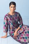 Buy_Vishwa By Pinki Sinha_Blue Brocade, Silk Zari Round Neck Rangkaat Banarsi Woven Kurta And Pant _Online_at_Aza_Fashions