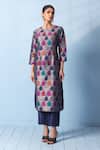 Buy_Vishwa By Pinki Sinha_Blue Brocade, Silk Zari Round Neck Rangkaat Banarsi Woven Kurta And Pant _at_Aza_Fashions