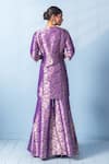 Vishwa By Pinki Sinha_Purple Silk, Organza Zari, Lace Round Neck Shikargah Banarsi Kurta Sharara Set _Online_at_Aza_Fashions