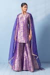 Buy_Vishwa By Pinki Sinha_Purple Silk, Organza Zari, Lace Round Neck Shikargah Banarsi Kurta Sharara Set _at_Aza_Fashions