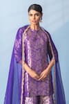 Shop_Vishwa By Pinki Sinha_Purple Silk, Organza Zari, Lace Round Neck Shikargah Banarsi Kurta Sharara Set _Online_at_Aza_Fashions