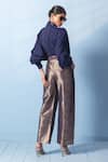 Shop_Vishwa By Pinki Sinha_Navy Silk Zari Collared Shirt And Brocade Pant Set _at_Aza_Fashions